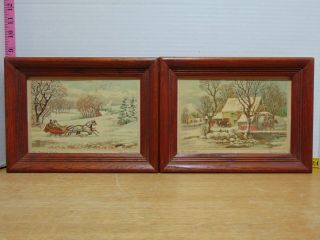 Two Wood Framed Currier And Ives Prints - Frames Are 8 1/2 " X 11 "