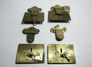 4 Antique Chest Locks - 3 Have 2 Keys - 1 Has 1 Key