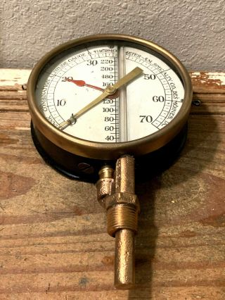 Rare Vintage Brass Temperature & Pressure Gauge,  Dated 1912,  Steampunk,  Antique