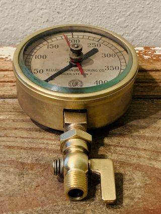 Dated 1919: Vintage Brass Pressure Gauge,  Thick Beveled Glass,  Steampunk Antique