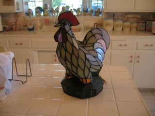 Tiffany Style Stained Glass Rooster Chicken Lamp Farmhouse Home Decor