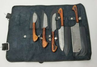 Custom Made Damascus Steel 5 Piece Professional Kitchen Chef Knife Set