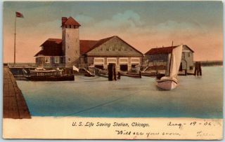 1906 Chicago Il Postcard " U.  S.  Life Saving Station " Lake Michigan Coast Guard