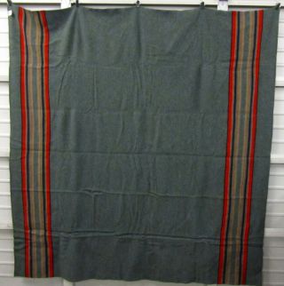 Nwt Pendleton Dark Sage Green W/ Red Stripe Ends Wool Blend Blanket 90 " X 90 "