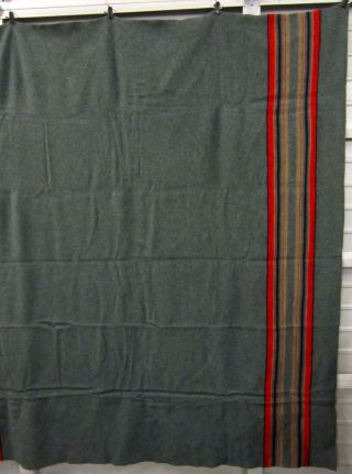NWT Pendleton Dark Sage Green w/ Red Stripe Ends Wool Blend Blanket 90 