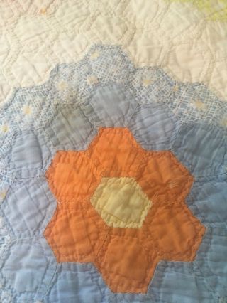 Vintage Grandmothers Flower Garden Hand Stitched Farmhouse Country Quilt.  Queen 4