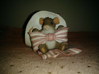 Charming Tails Pretty In Pink Figure Mouse With Hat Pink And White Ribbon.