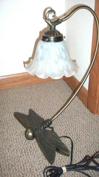 Dragonfly Lamp Bottom Lamp With Glass Shade 17 Tall Dull Brass Desk Lamp No Bulb
