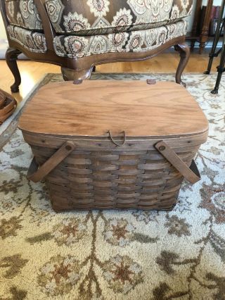 Longaberger Extra Large 16.  5”x 14” Picnic Basket,  1984 With Protector And Table