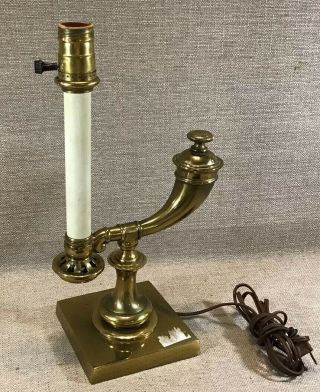 Vintage STIFFEL Brass Powder Horn Genie Desk Table Lamp 14” Candle Stick 5
