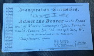 1873 Inauguration Ticket Signed By Nehemiah Ordway Dakota Territories Governor