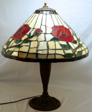 Vintage Tiffany Style Lamp Shade 20 " Roses,  Stained Glass,  Slag.  Shade Only.
