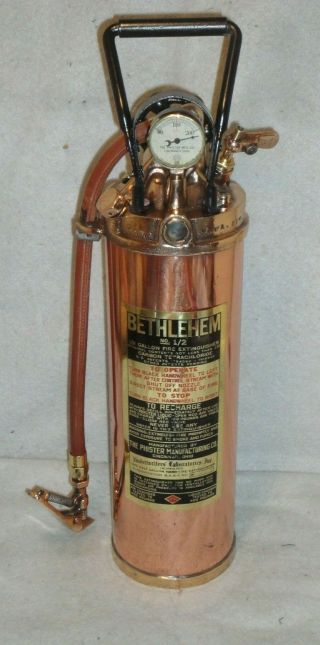 Vintage Antique Copper Fire Extinguisher Bethlehem No 1/2