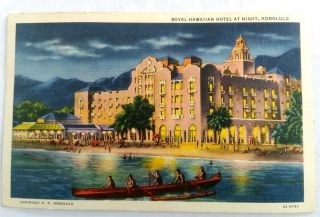 1934 Linen Postcard " Royal Hawaiian Hotel " Honolulu.  Wwii Censor Stamp (h - 2)