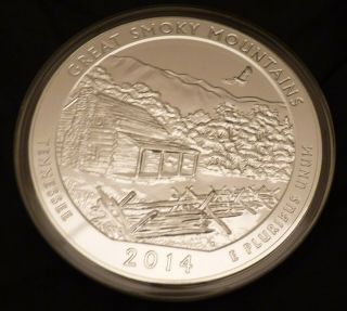 2014 America The Great Smoky Mountains 5 Oz Silver Coin W/capsule