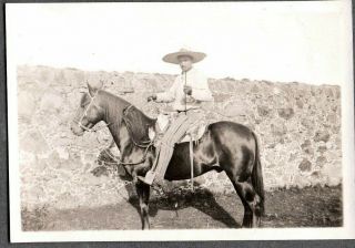 Vintage Photograph 1933 Cowboy Vaquero Sombrero Charro Horse Mexico Old Photo
