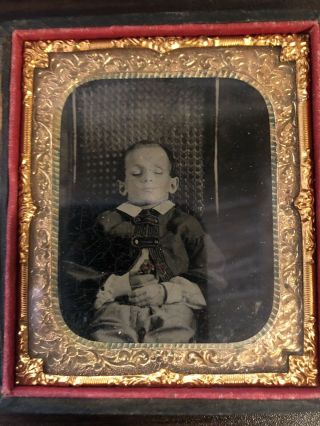 Early Haunting Post Mortem Tintype Child And Flowers (tinted)