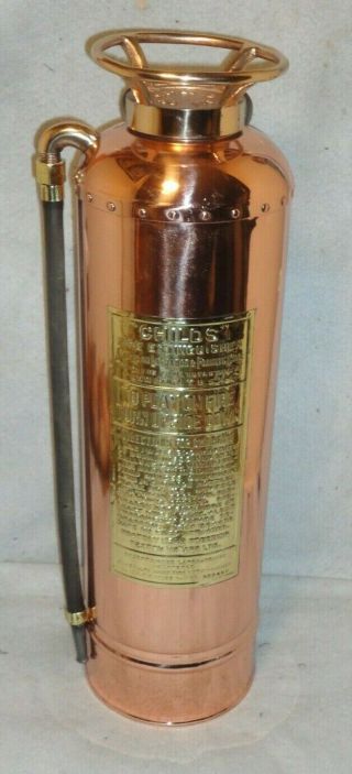 Vintage Antique Copper Fire Extinguisher Childs American Lafrance Elmira Ny