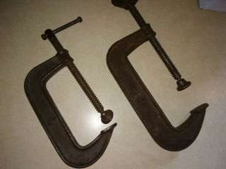 Vintage Malleable Iron C Clamps 5 " & 6 " Good