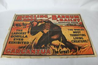 Vtg Ringling Bros Barnum & Bailey Gargantua Gorilla Circus Poster 25 " X 16.  75 "