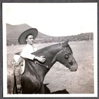 Vintage Photograph 1937 Cowboy Vaquero Sombrero Charro Horse Mexico Old Photo