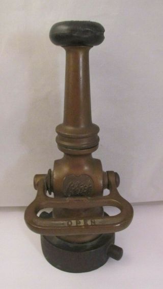 Antique Fire Hose Nozzle / Open & Closed Lever.  Cheif Elkhart Brass Manf Nr