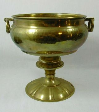 Ornate Detailed Vintage Solid Brass Pedestal Planter Bowl Hammered Scalloped
