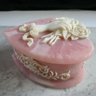 Incolay Stone USA Jewelry Trinket Hinged Heart Box Pink 5x4.  75x2.  Floral 4