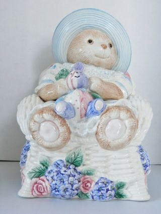 Fitz And Floyd Hydrangea Bears Candy/cookie Jar And Lid 8 " Tall 1993