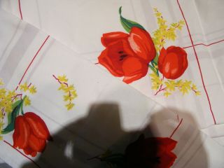 Vintage Wilendur Tulip Tablecloth 54 " X 68 ",  6 Napkins 16 " X 17 "