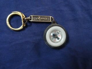 Old Keychain Vintage Metal & Plastic Rare Tire Compass Souvinir Roma Italy