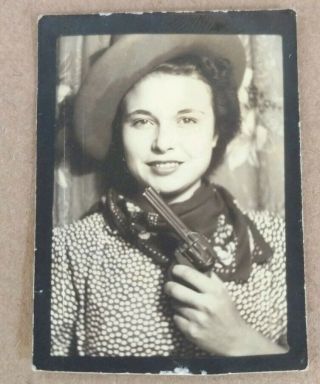 Photo Booth Photo Young Lady With Gun By Mouth Cowboy Hat And Scarf Check It Out