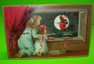 Tucks 1908 Series 150 Halloween Postcard Embossed Flying Witch & Cat 9