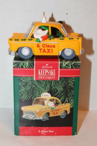 Hallmark Yellow Taxi Cab Ornament Santa Claus Driver Christmas Keepsake 1990