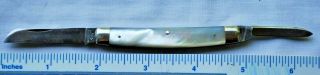 Rare Mother Of Pearl Congress By York Knife Brass Lined Hammer Brand Etched