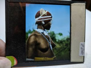 Historic Colored Glass Magic Lantern Slide Ebm Africa Pondoland Tribe Woman Nude