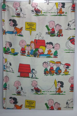 Vintage Charlie Brown Peanuts Twin Flat Bed Sheet 1971 Snoopy " Happiness Is "