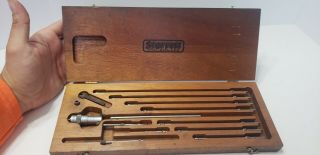 Vintage L.  S.  Starrett No.  124 Inside Micrometer W Wood Case - Machinist Tool