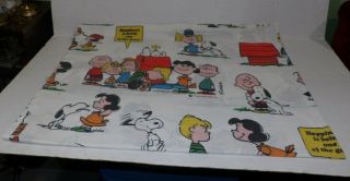 Vtg Peanuts 1971 Muslin Twin Flat Fitted Bed Sheet Charlie Brown,  Lucy & Snoopy