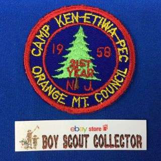 Boy Scout Camp Patch 1958 Camp Ken - Etiwa - Pec Orange Mt.  Council N.  J.