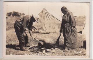 Rppc - Sioux Indians Cooking A Dog At Campsite - 1946