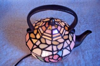 Stained Glass Teapot Accent Lamp Tiffany Style Design Night Light Table Kettle 2