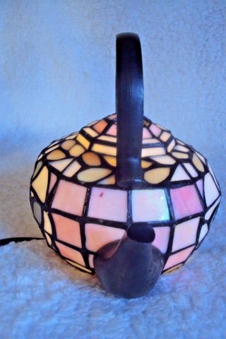 Stained Glass Teapot Accent Lamp Tiffany Style Design Night Light Table Kettle 3