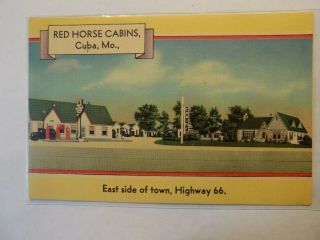 Linen Red Horse Cabins Cuba Missouri On Route 66 Post Card & S&h