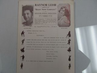 Raynor Lehr Circus Side Show / Vaudeville Act Letterhead 1923
