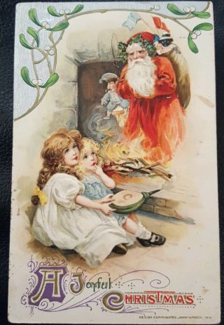 Antique 1912 Santa Postcard Printed In Germany 1 Cent Stamp
