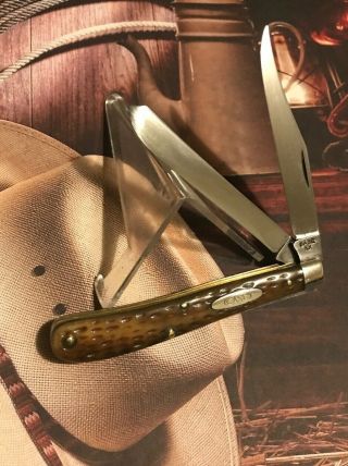 1940 - 64 Case Xx 62048 Sp Slimline Trapper Knife 4 1/8 " Green Bone (rare) Frame