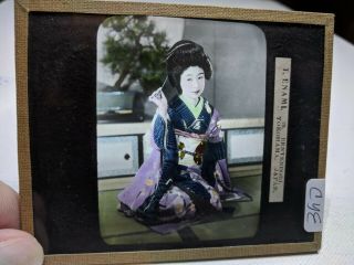 Colored Glass Magic Lantern Slide Cye Japan Geisha Most Hair T Enami