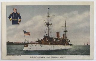 1907 Jamestown Exposition Postcard U.  S.  S.  Olympia With Inset Of Admiral Dewey