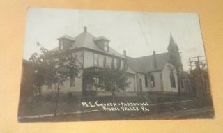 C1910 Rural Valley Pa.  Me Methodist Church & Parsonage Real Photo Rppc Postcard